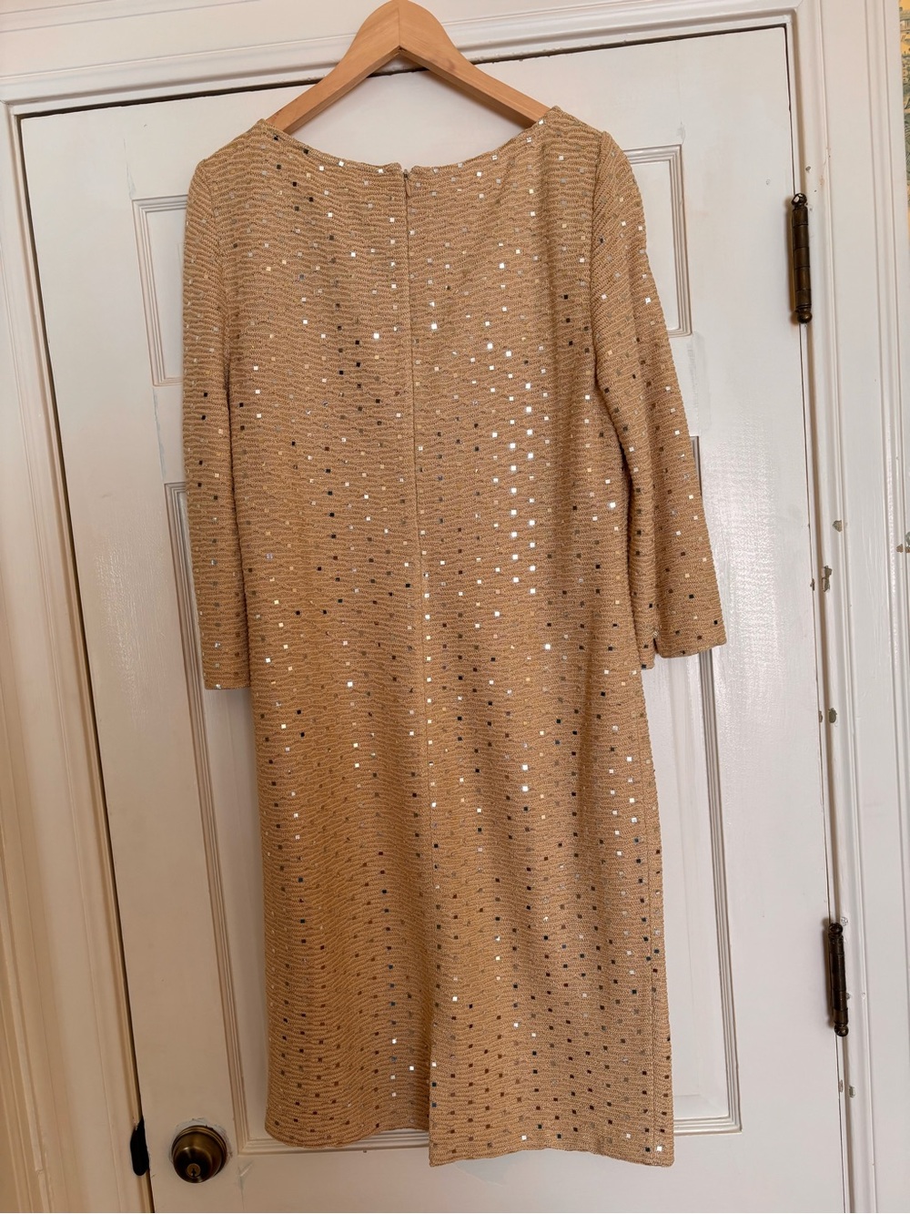 St. John Gold Sequin Long Sleeve Shift Dress - Picture 2 of 8